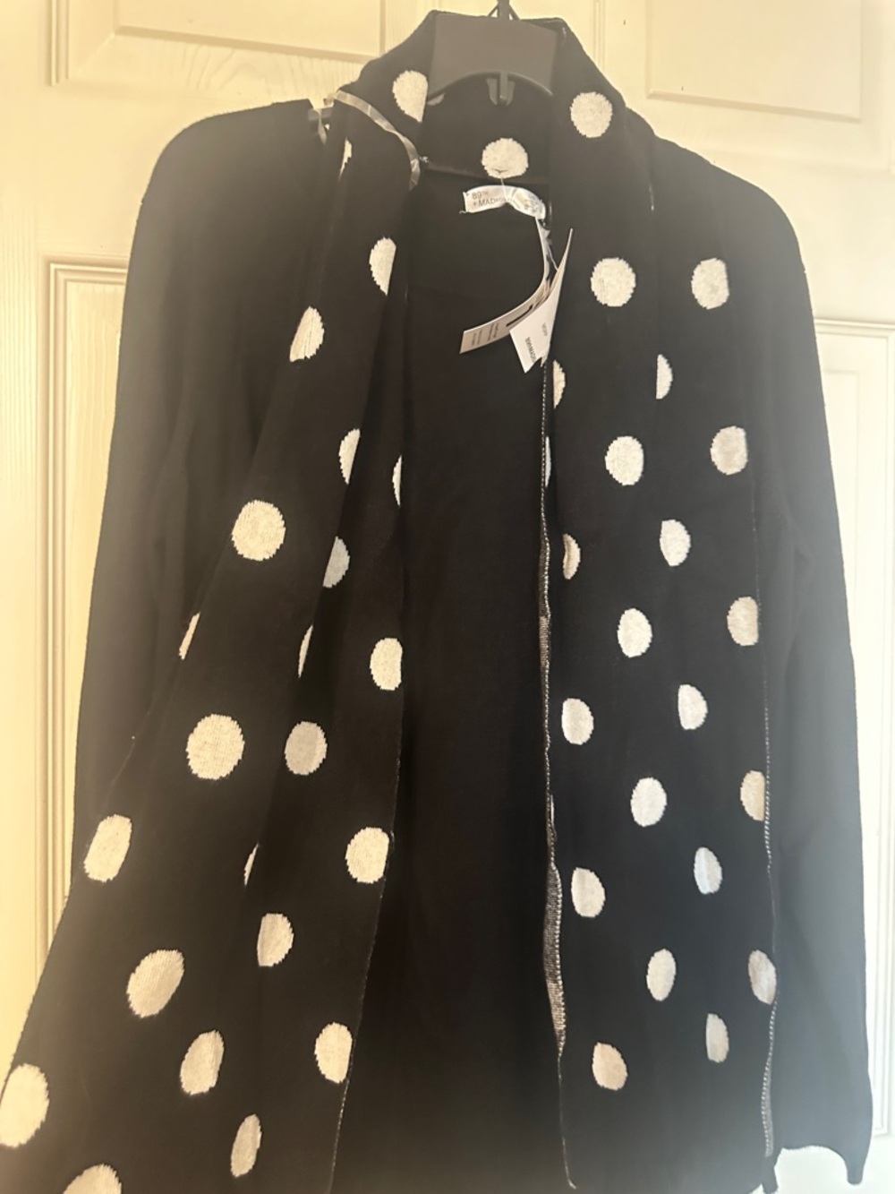 89th & Madison Black and White Polka Dot Cowl Sweater - Picture 2 of 4